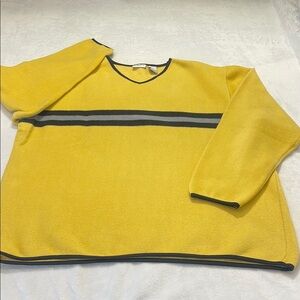 COVINGTON, MENS SIZE M Yellow V-Neck Sweater with Grey and Black Stripe